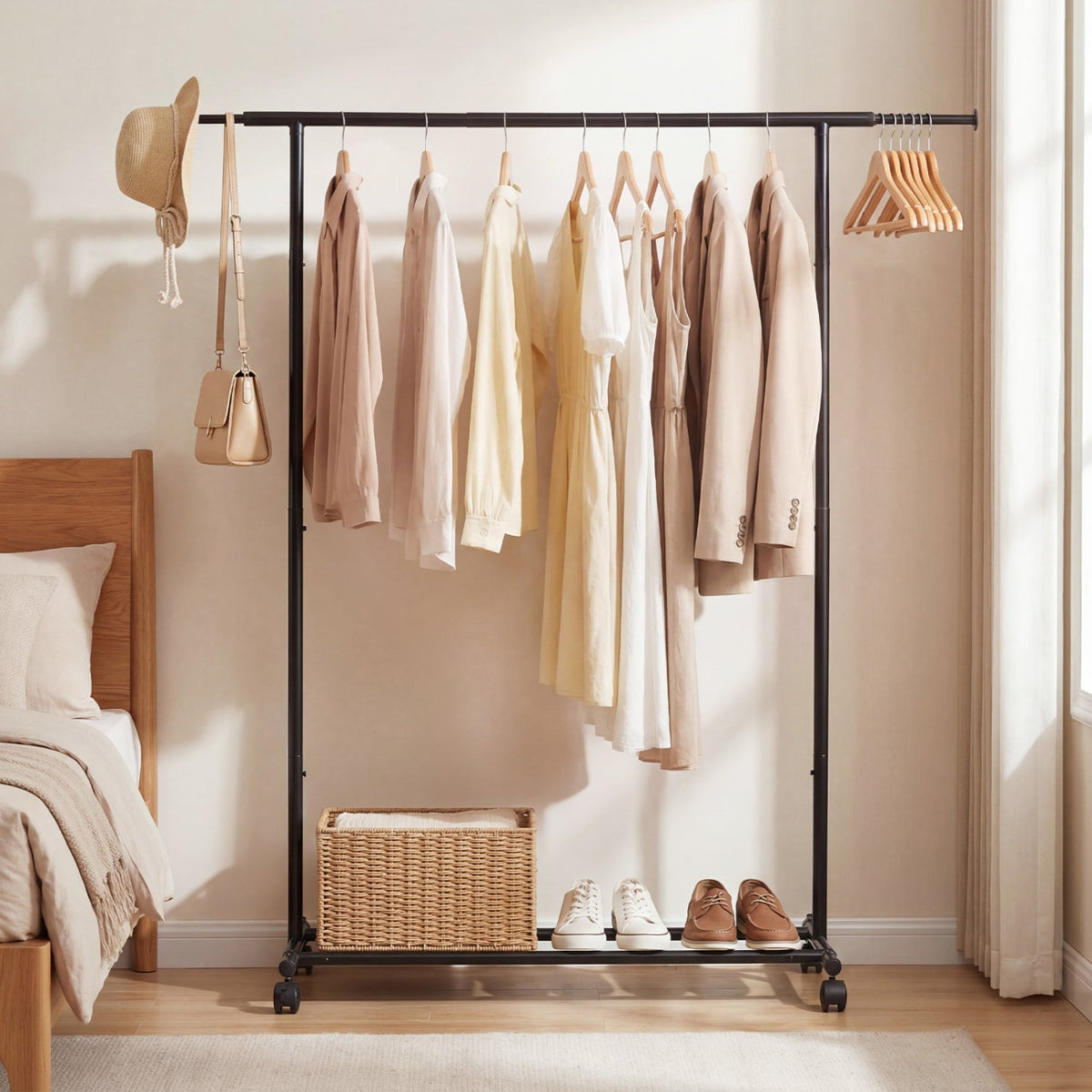 Mobile Garment Rack with Extendable Rods Heavy