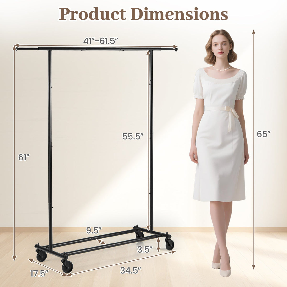 Mobile Garment Rack with Extendable Rods Heavy