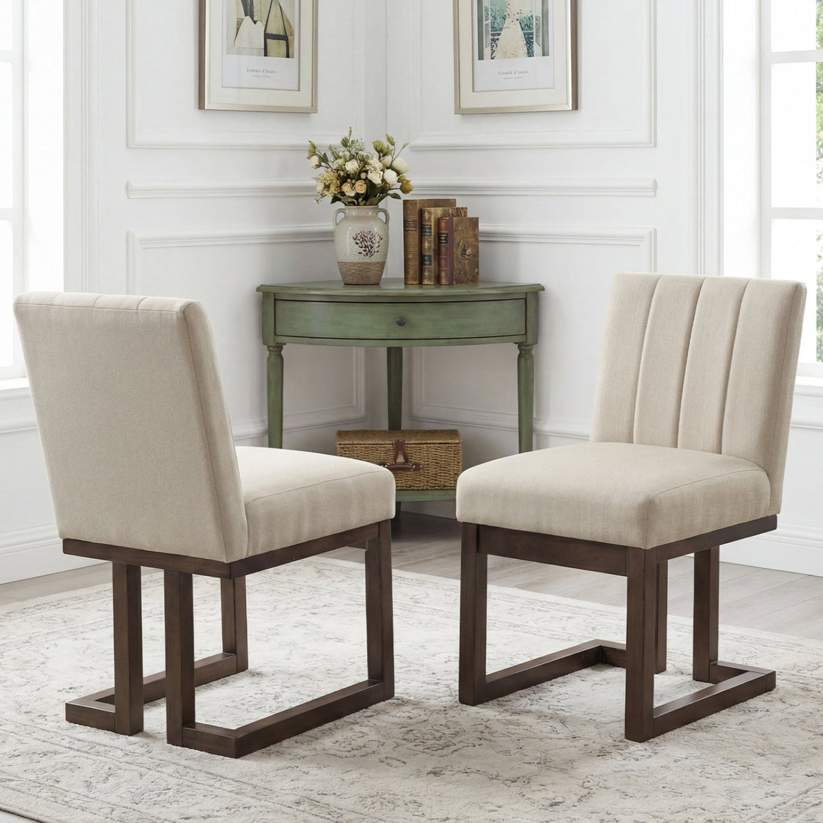Modern Farmhouse Fabric Dining Chairs Set of 2 with 5.5" Thickened Padded Seat