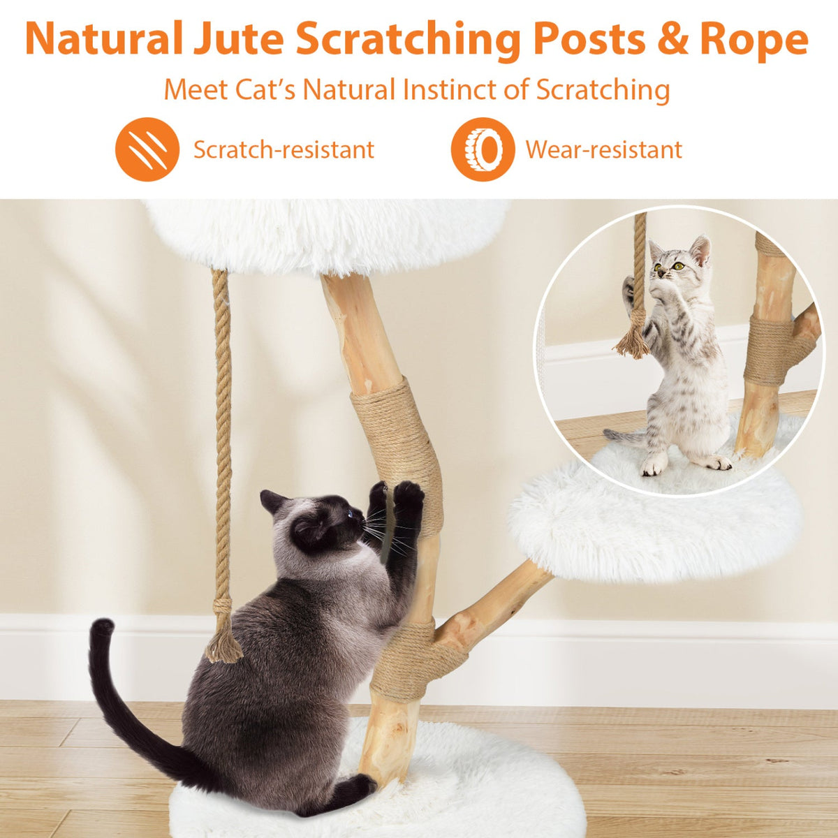 Wooden Cat Tree Tower with Perch and Scratching Posts