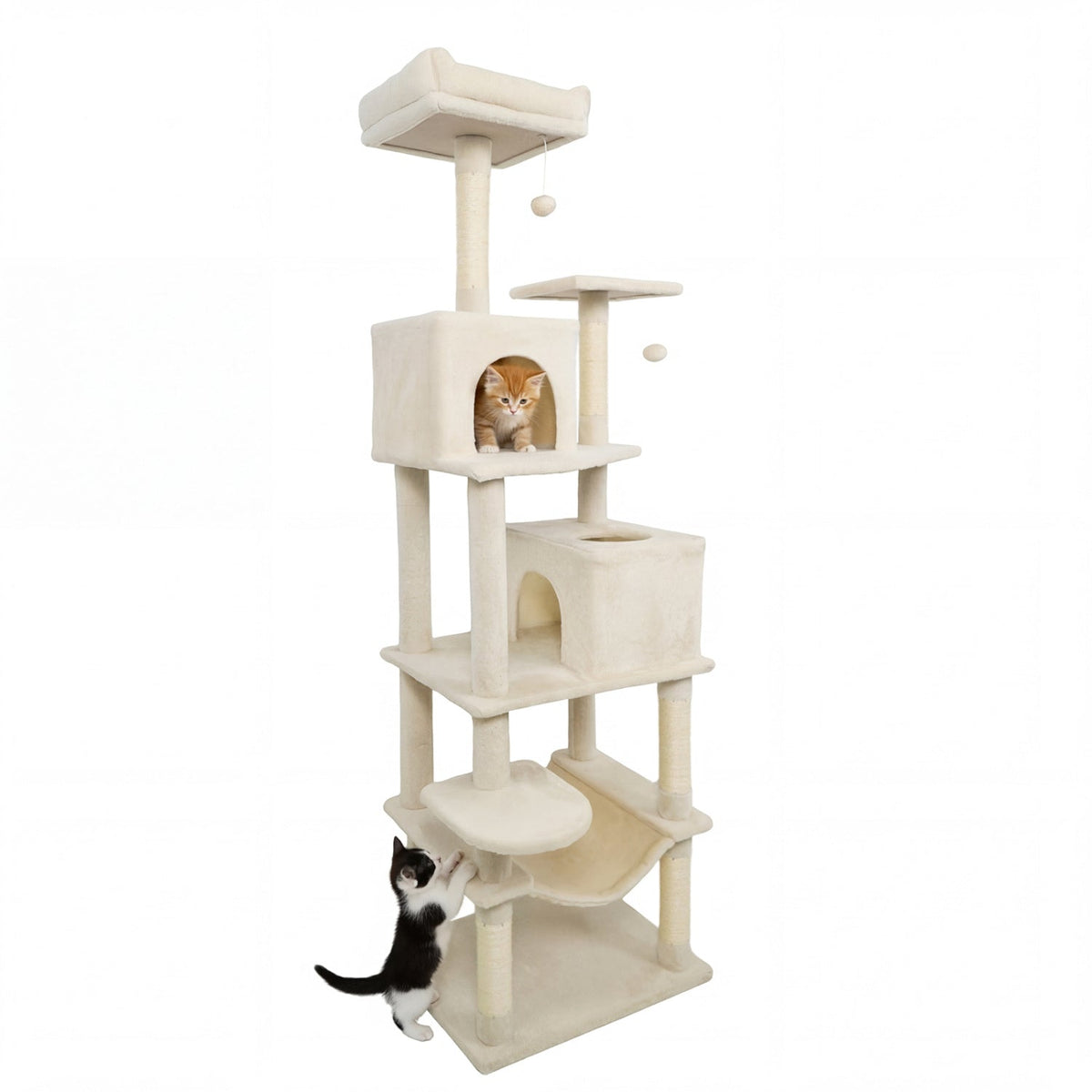 Multi-level Cat Tree Modern Cat Tower with Upholstered Perch and 2 Cat Condo
