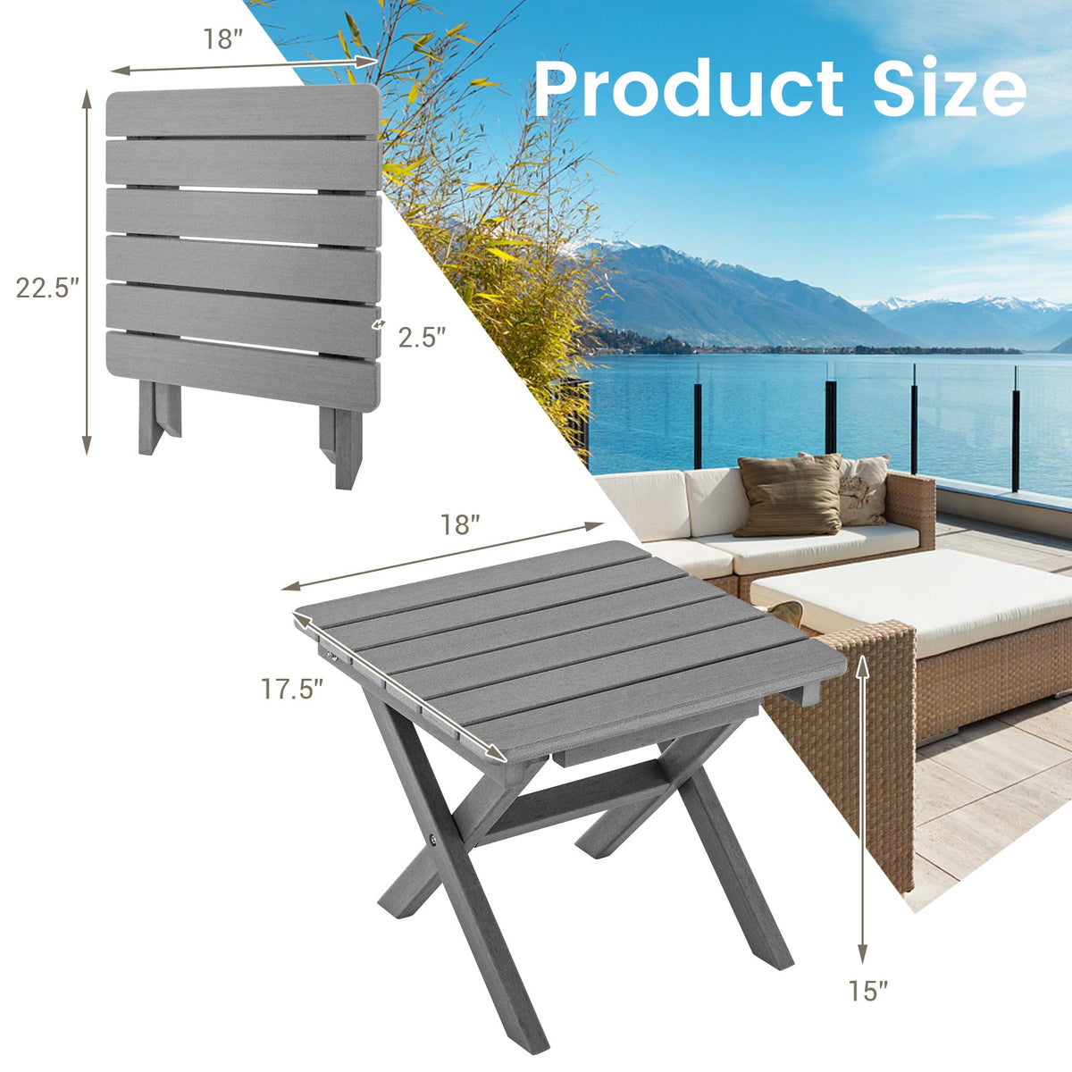 Outdoor Folding Side Table Foldable Weather-Resistant HDPE Adirondack Table