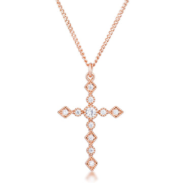 Dainty Art Deco Plated CZ Cross Pendant