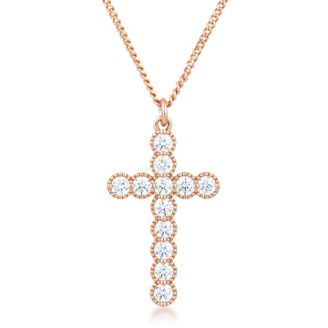 Micro Beaded Plated CZ Cross Pendant
