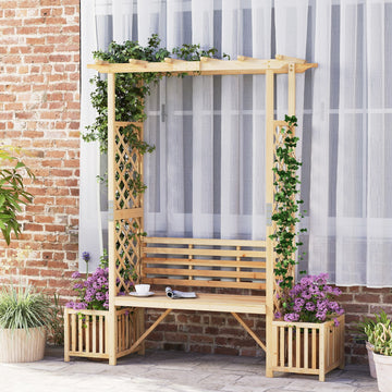 Patio Garden Bench Arbor ArchOutdoor Wood Decorative Seating-Natural