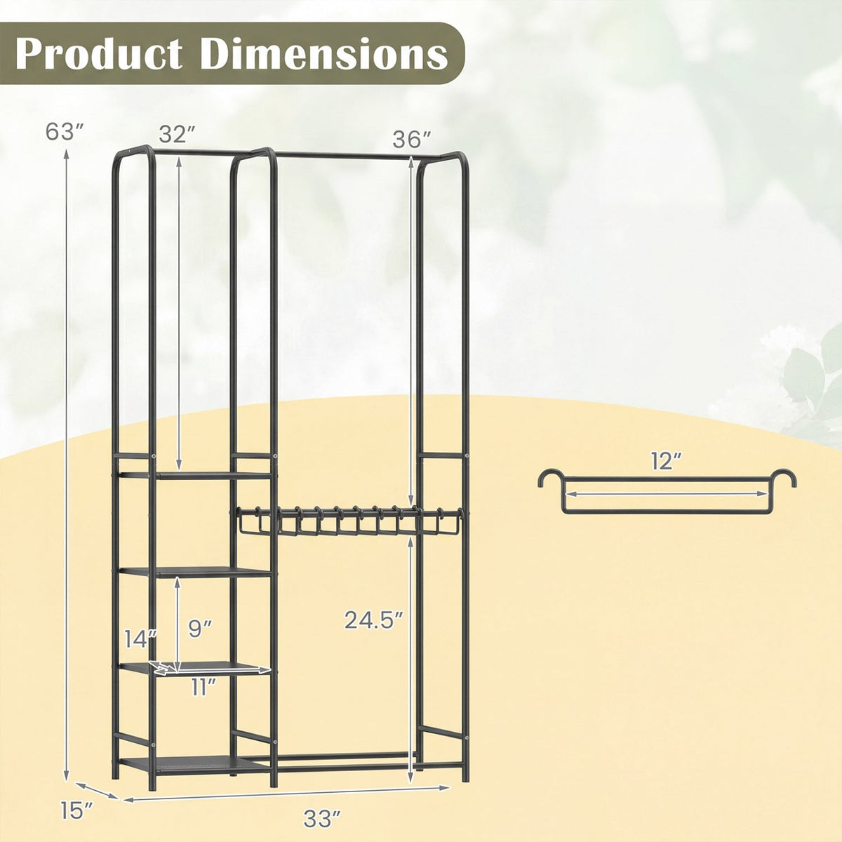 Portable Closet with Pants Hangers and 2 Hanging Rods and 4 Storage Shelves