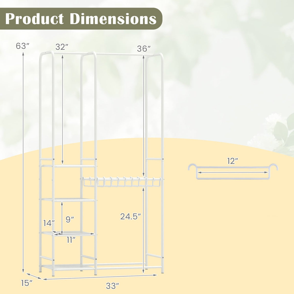 Portable Closet with Pants Hangers and 2 Hanging Rods and 4 Storage Shelves