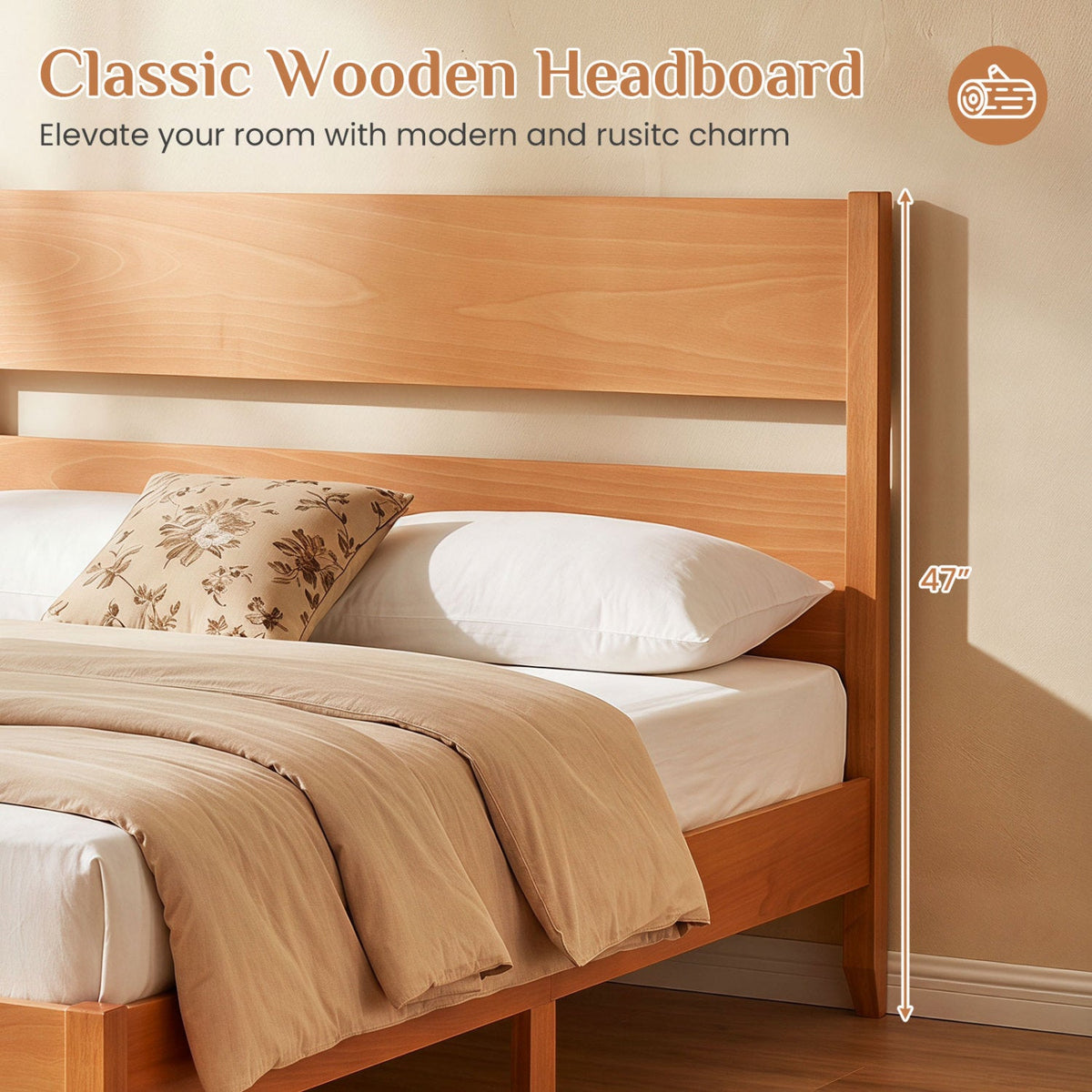 Queen Bed Frame with Headboard and Solid Wood Legs