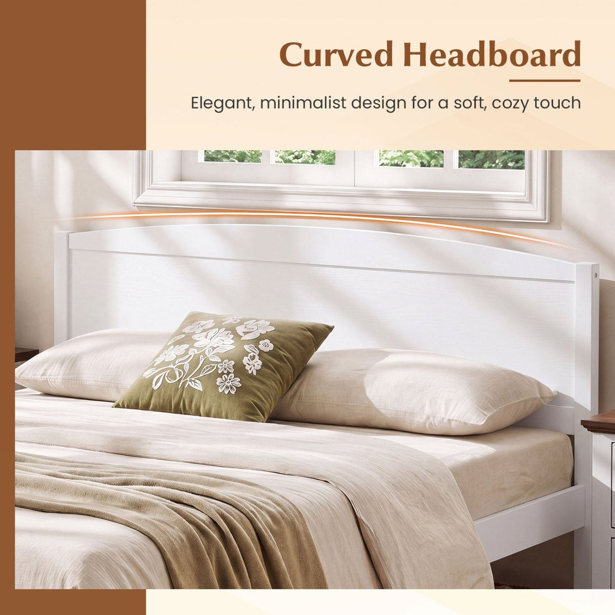 Queen Platform Bed Frame with Curved Headboard - Walnut