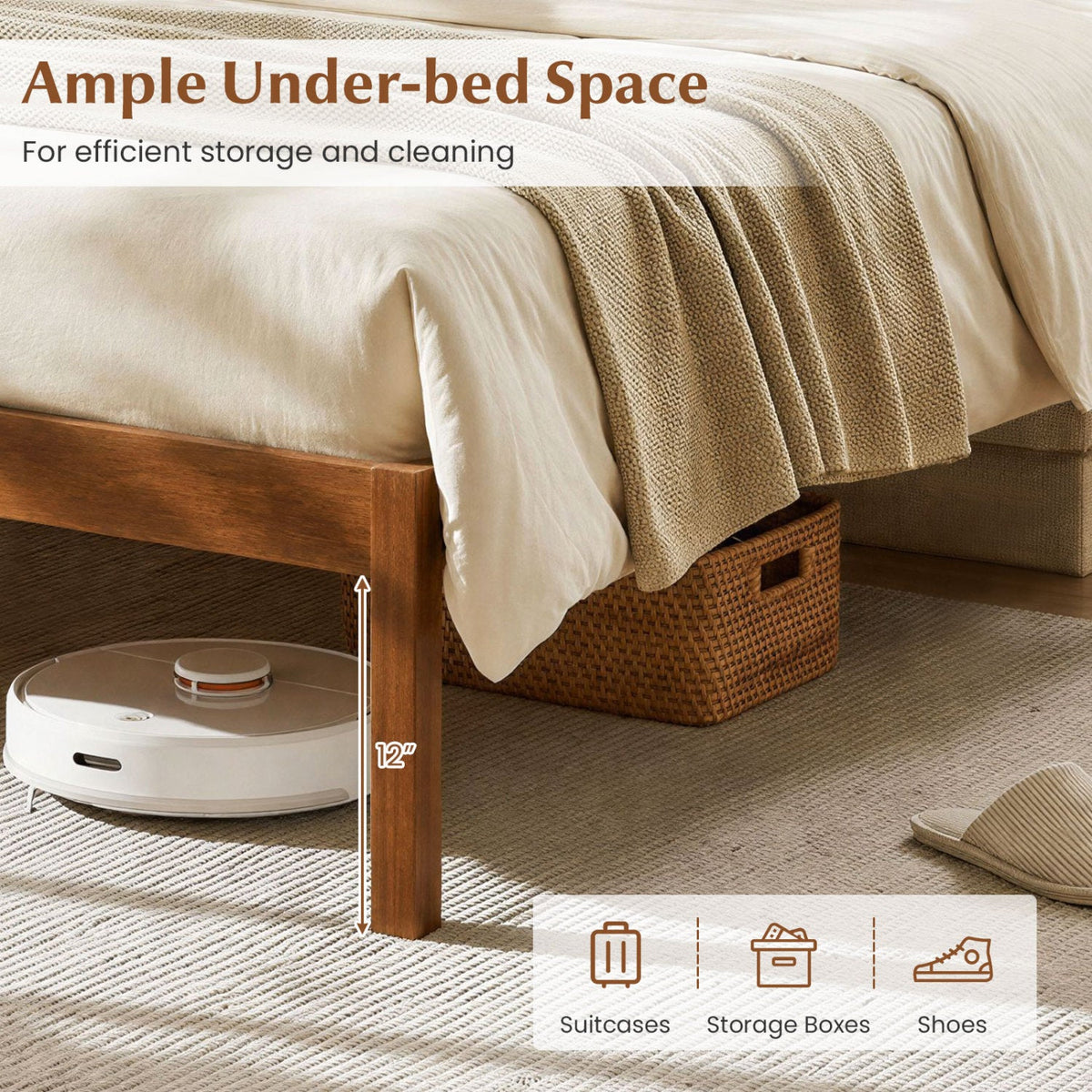 Queen Platform Bed Frame with Curved Headboard - Walnut