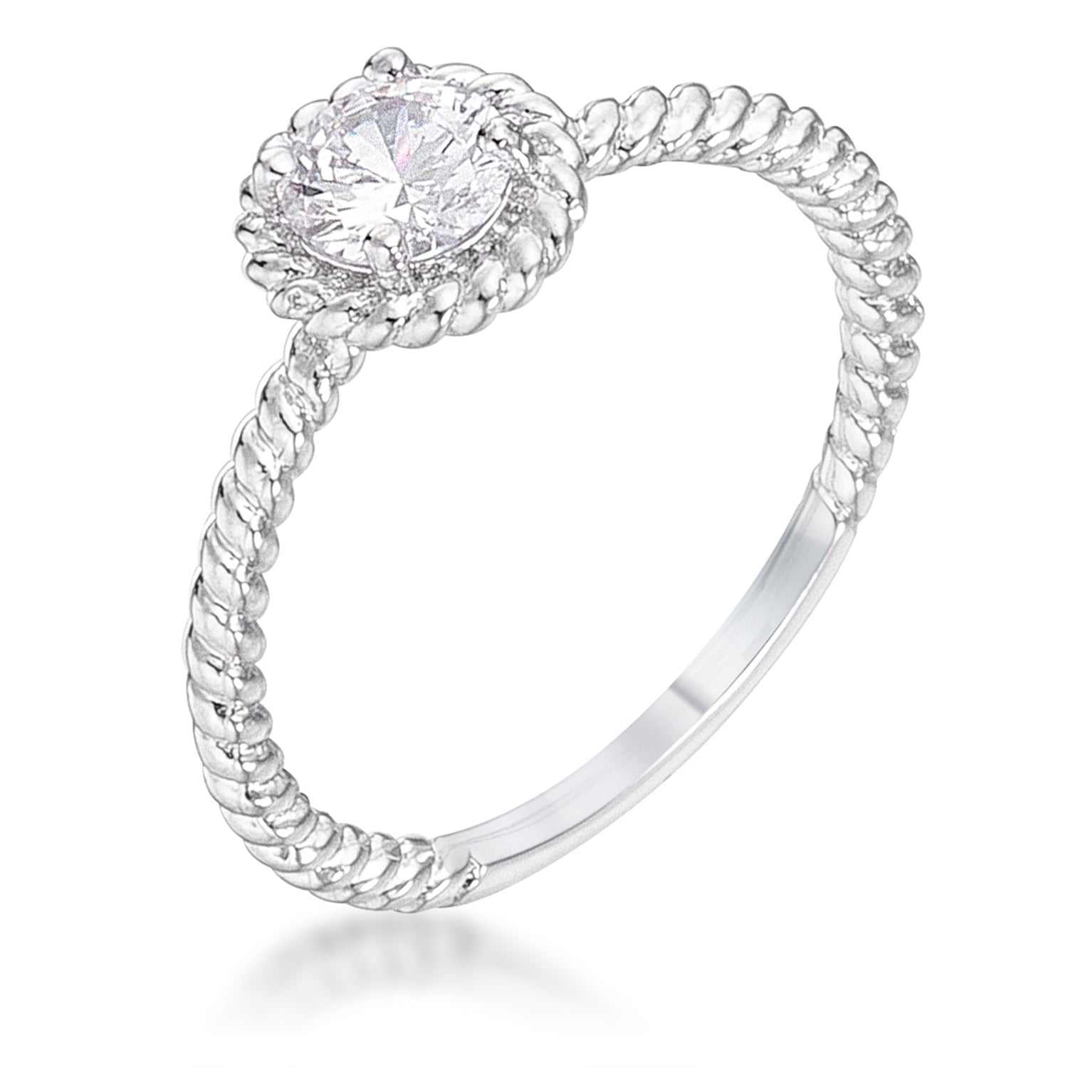 .45Ct Plated Mini Twisted Rope CZ Solitaire Ring