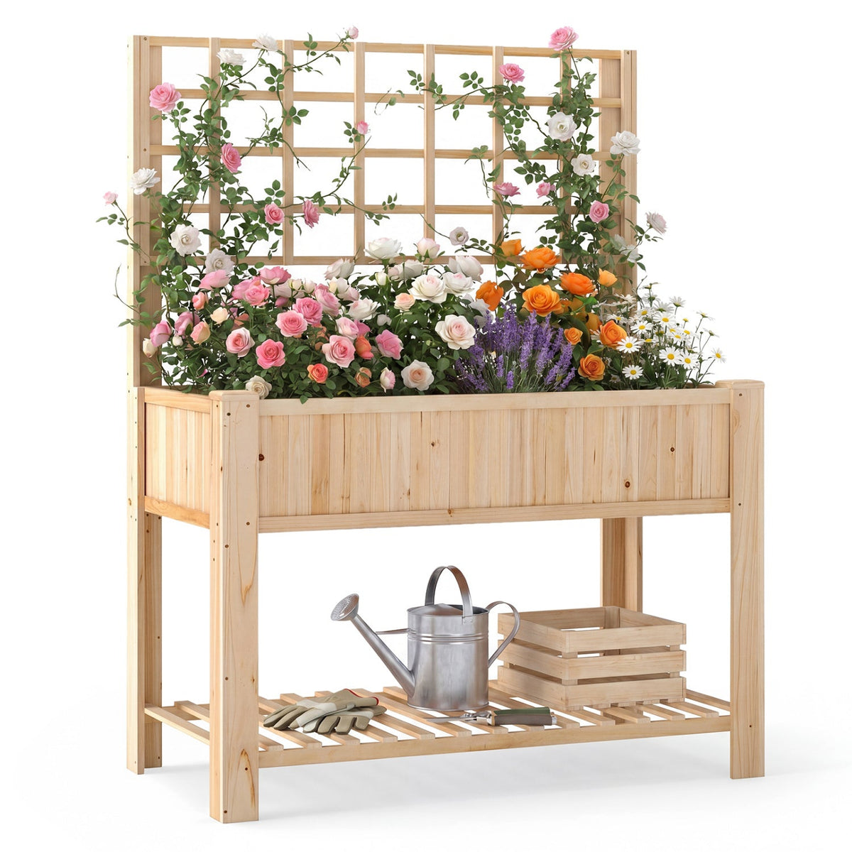 Raised Garden Bed with Trellis Wooden Elevated Planter Box with Legs