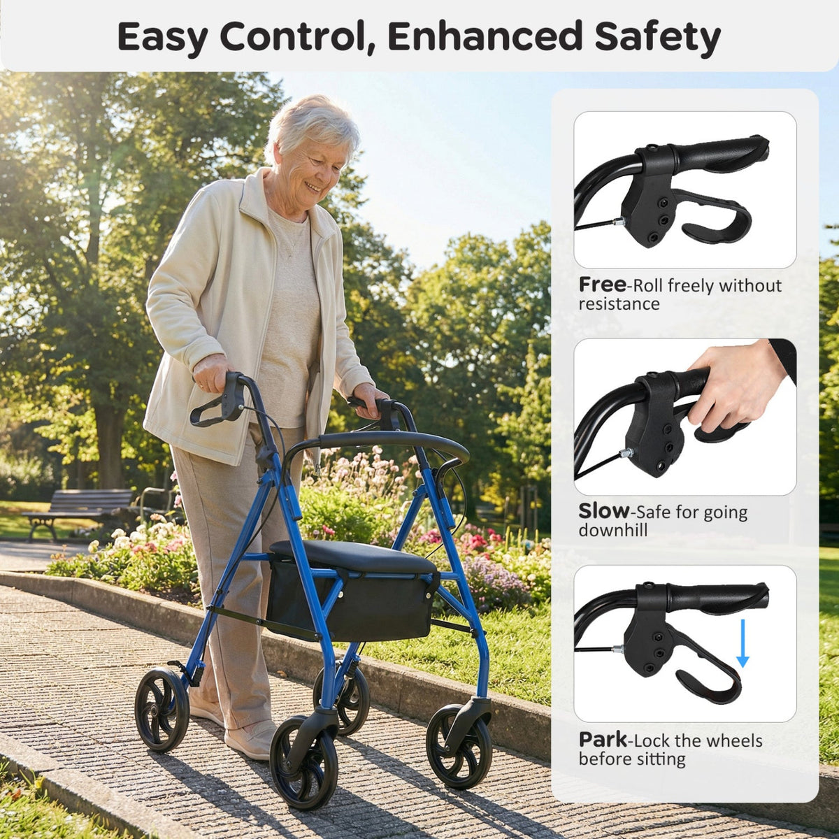 Rollator Walker with Seat and Height Adjustable Handles