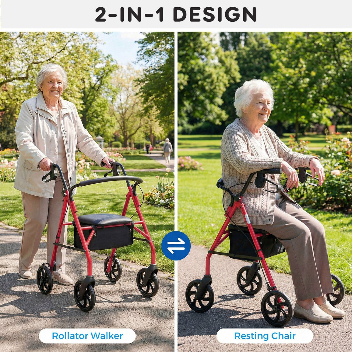 Rollator Walker with Seat and Height Adjustable Handles