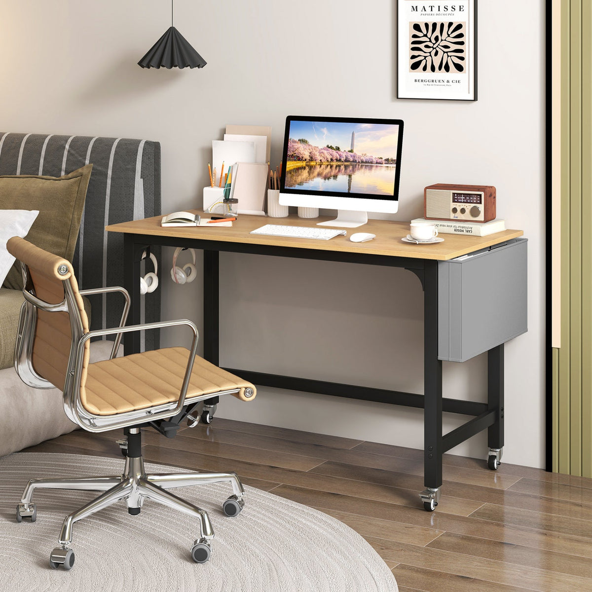 Rolling Computer Desk with Lockable Wheels 48" x 24"