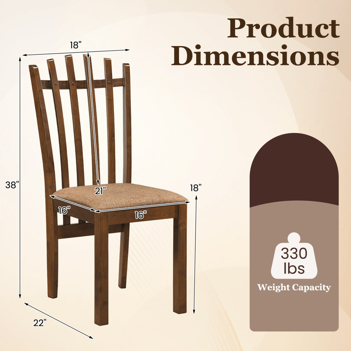 Rubber Wood Dining Chairs Set of 4 with Cushioned Seats