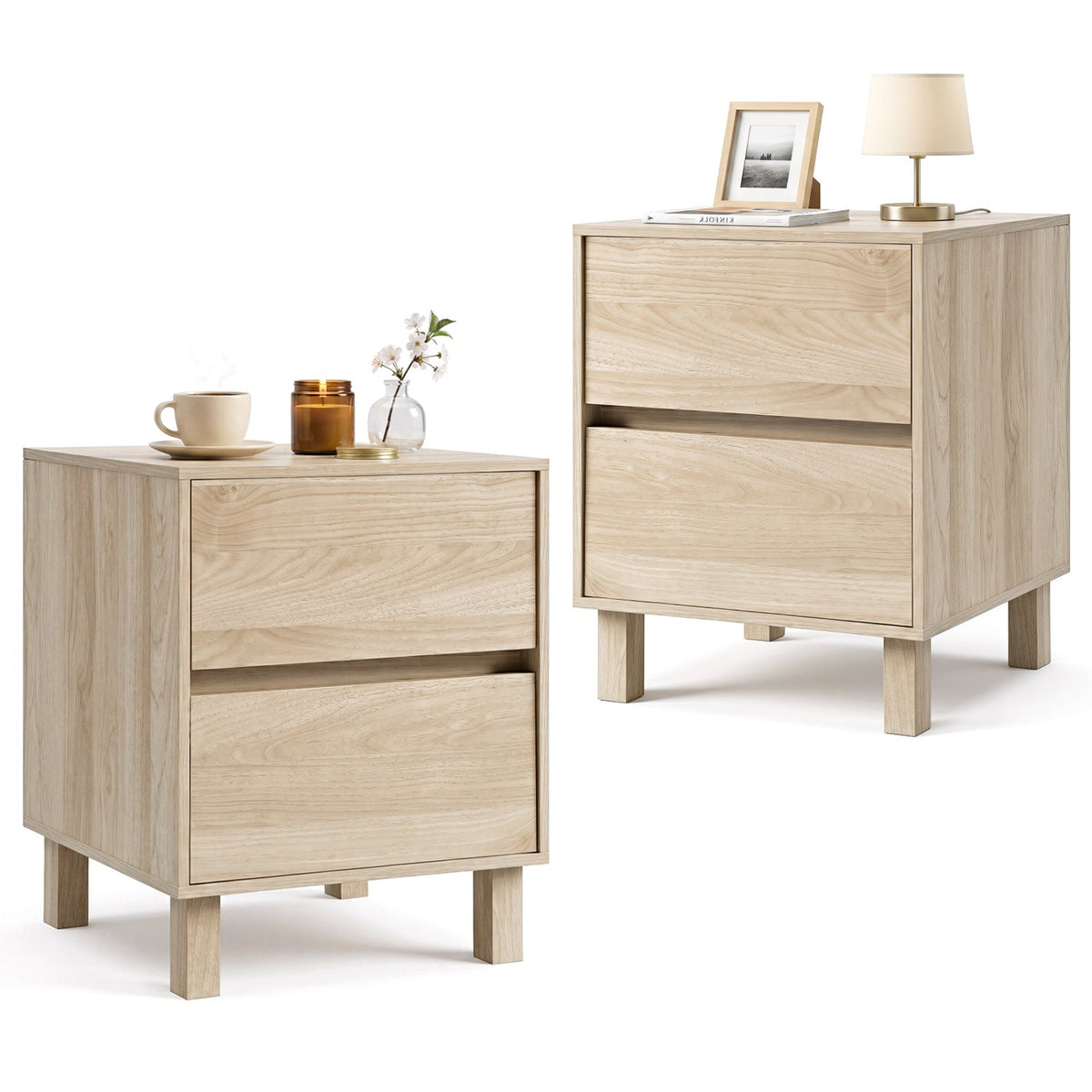 Wooden End Tables Set of 2 with Storage Drawers