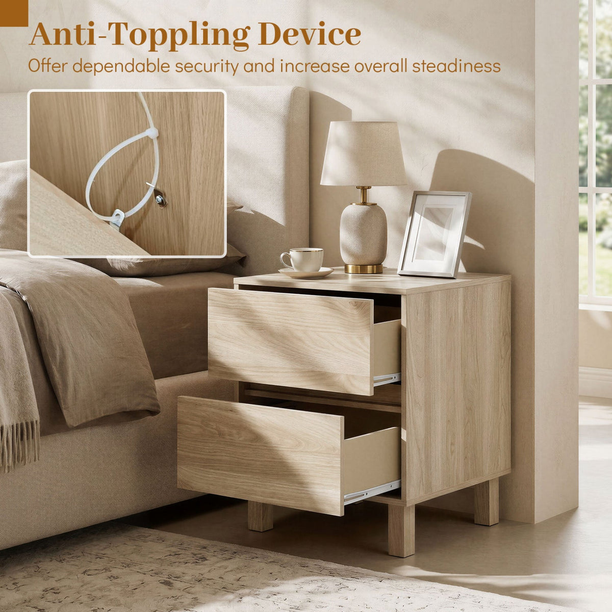 Wooden End Tables Set of 2 with Storage Drawers