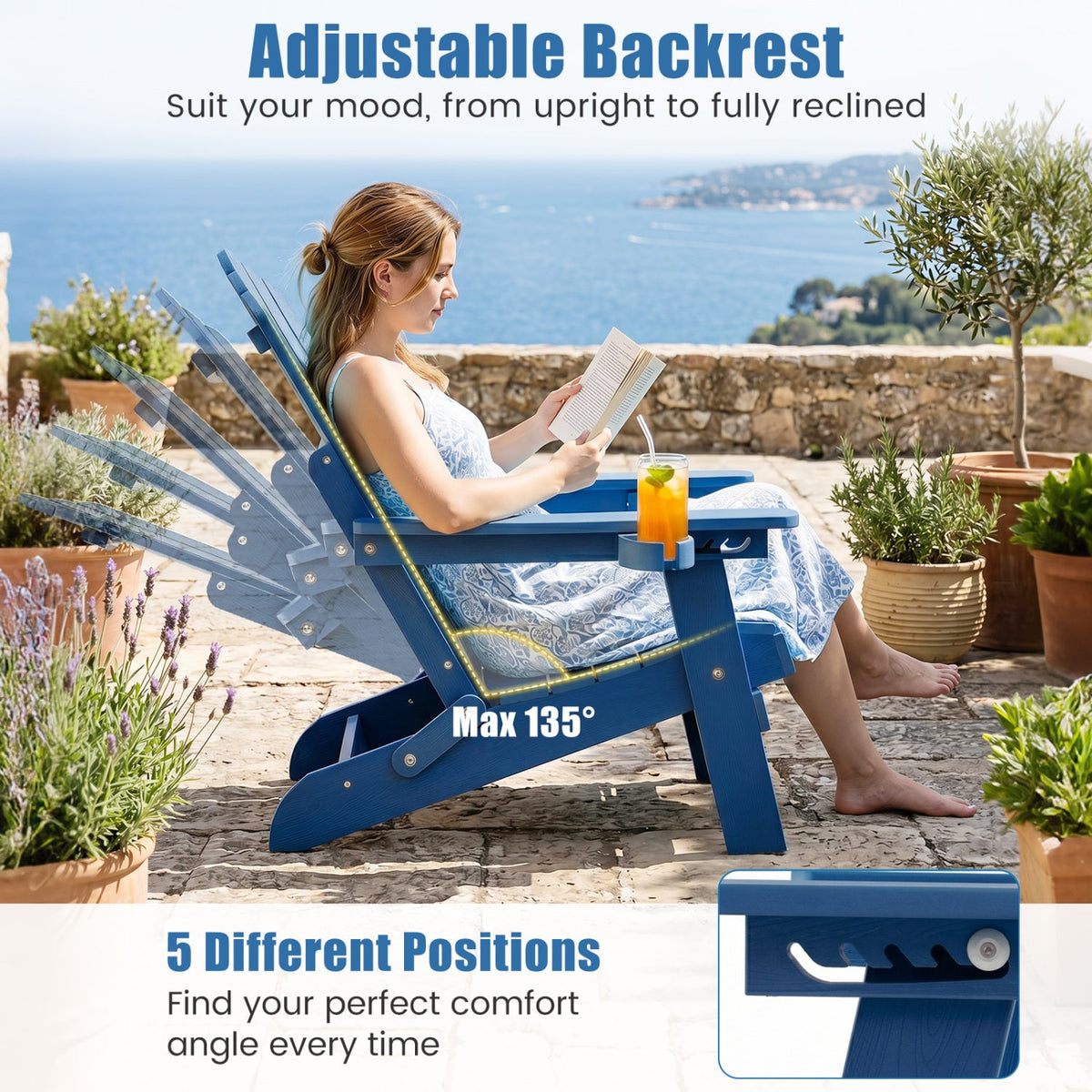 Folding Adirondack Chairs Set of 2 with Adjustable Backrest