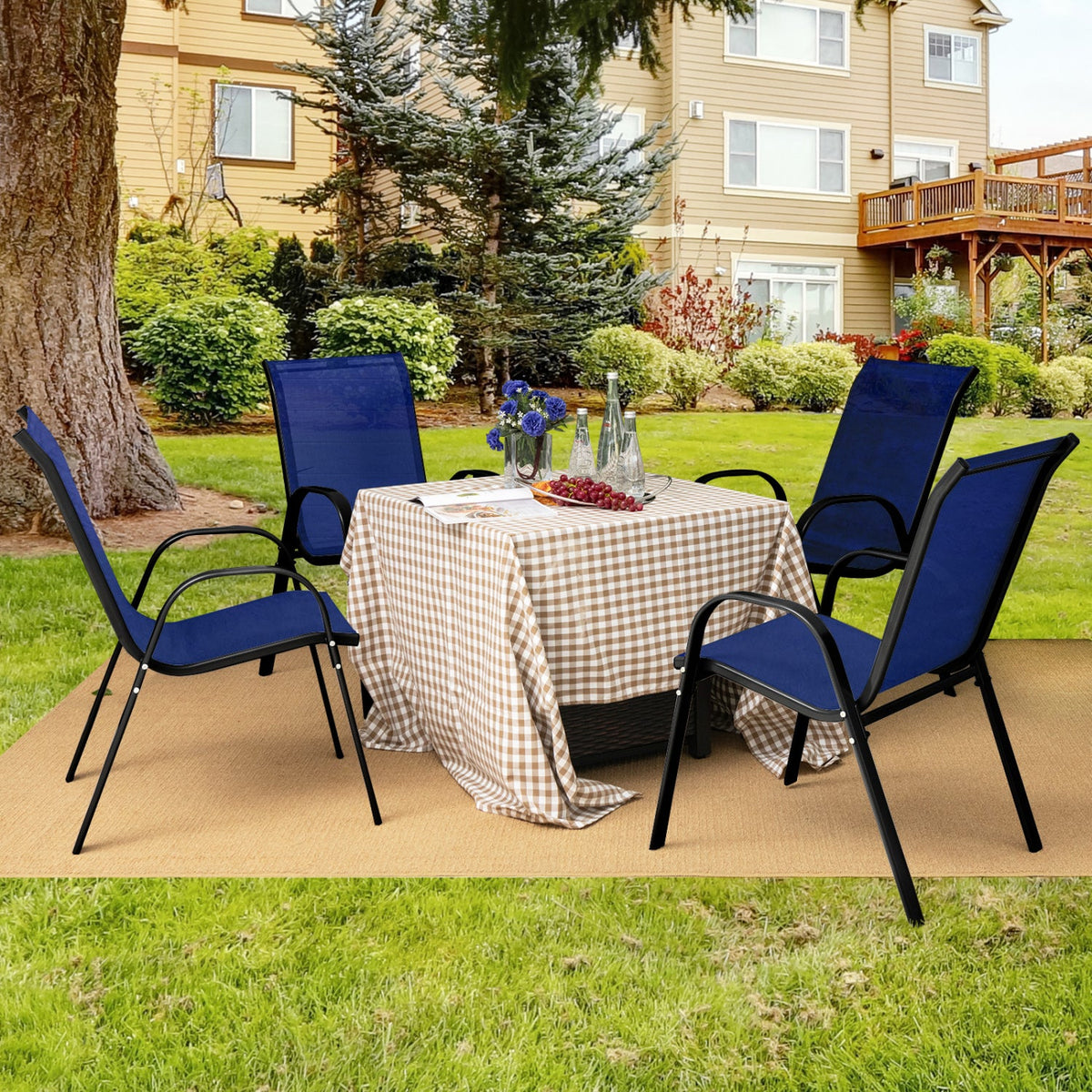 Set of 2 Stackable Patio Dining Chairs Set with Armrest