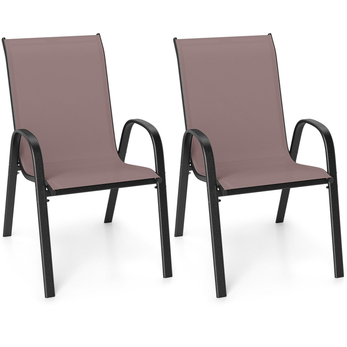 Set of 2 Stackable Patio Dining Chairs Set with Armrest