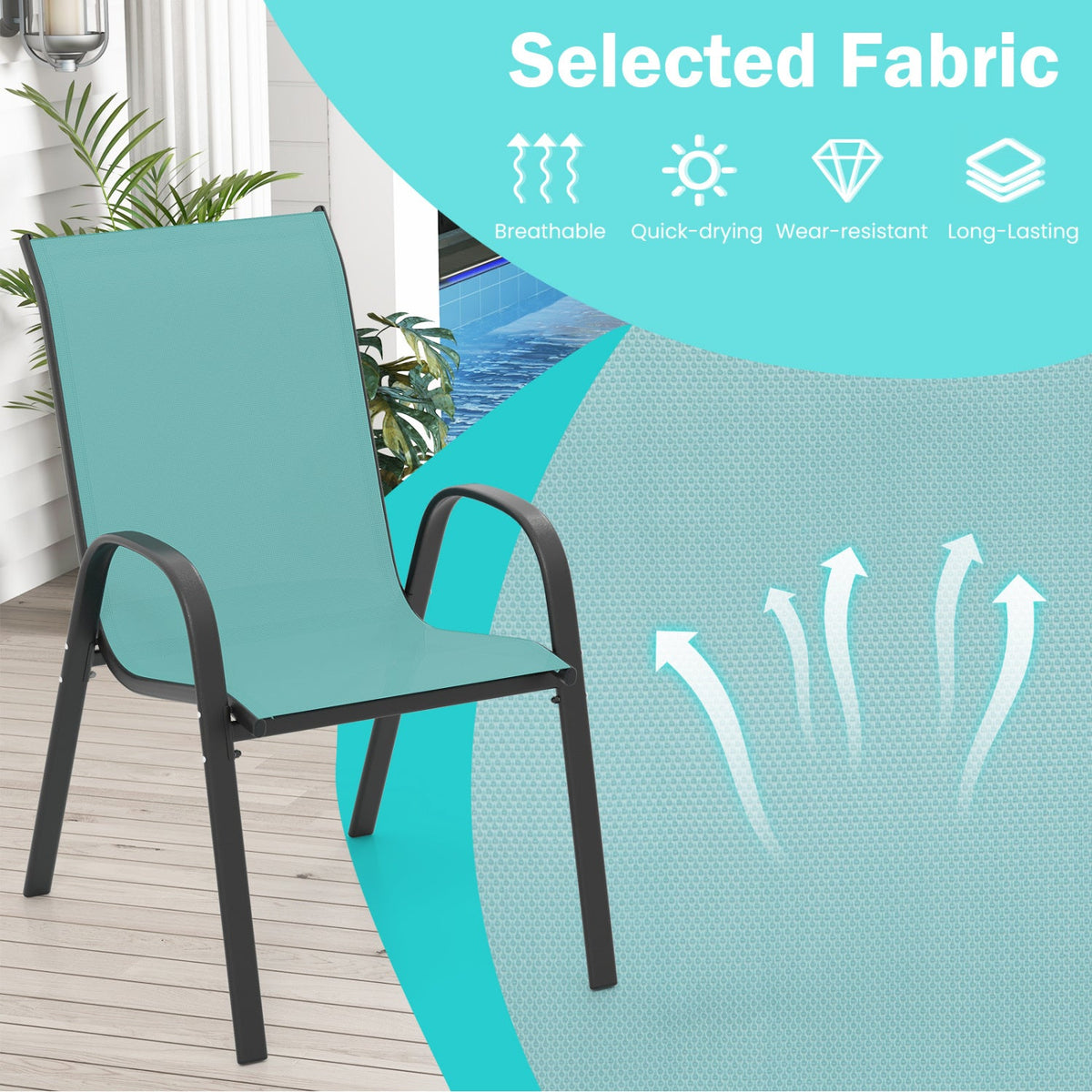 Set of 2 Stackable Patio Dining Chairs Set with Armrest