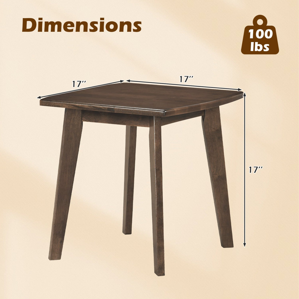 Solid Wood Side Table Square End Table with Thickened Top and Curved Edge