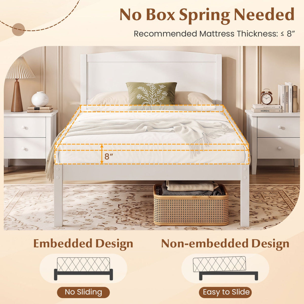 Twin Platform Bed Frame with Curved Headboard