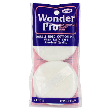Wonder Pro Double Sided Cotton Puff With Satin Tape - 2 Pieces
