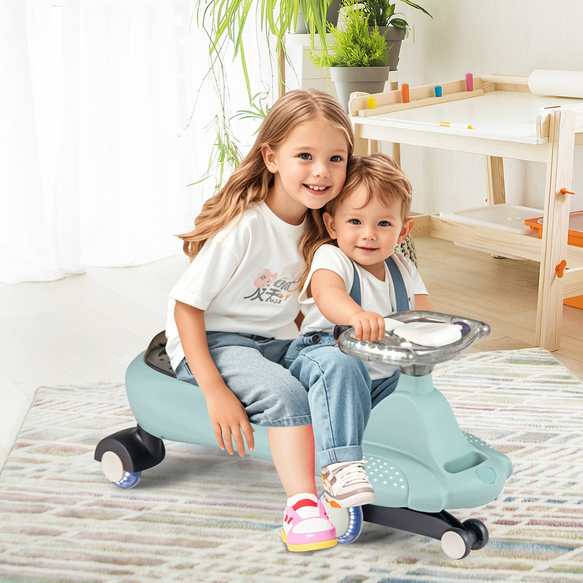 Wiggle Car with Hauling Rope Ride on Toy with Under-Seat Storage
