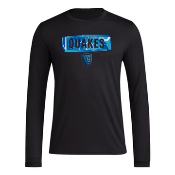 adidas Mens Long Sleeve Pre-Game T-Shirt Black/San Jose Earthquakes Medium