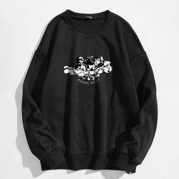 Angel and Letter Graphic Oversized Thermal Sweatshirt