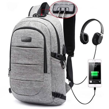 Anti Theft Waterproof Classic Backpack with USB Charging Port and Headphone Interface