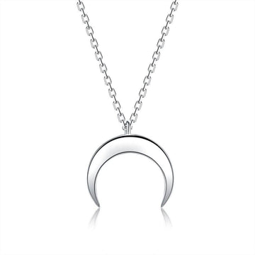Authentic 925 Sterling Silver Simple Moon Shape Necklace