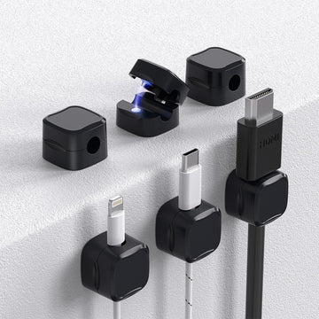 6 Pack Magnetic Cable Clips Cord Holder Under Desk Cable Management AORUICN Adhesive Wire Holder Keeper Organizer for Home Office Desk Phone Car Wall Desktop Nightstand