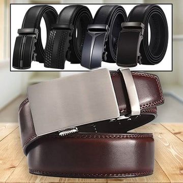 Barbados Men's Solid Buckle Leather Belt with Automatic Ratchet