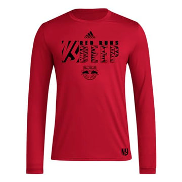 adidas Mens Long Sleeve Pre-Game T-Shirt Team Power Red/New York Red Bulls Medium