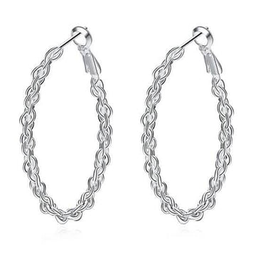 Braided Hoop Earrings In 18KT White Gold