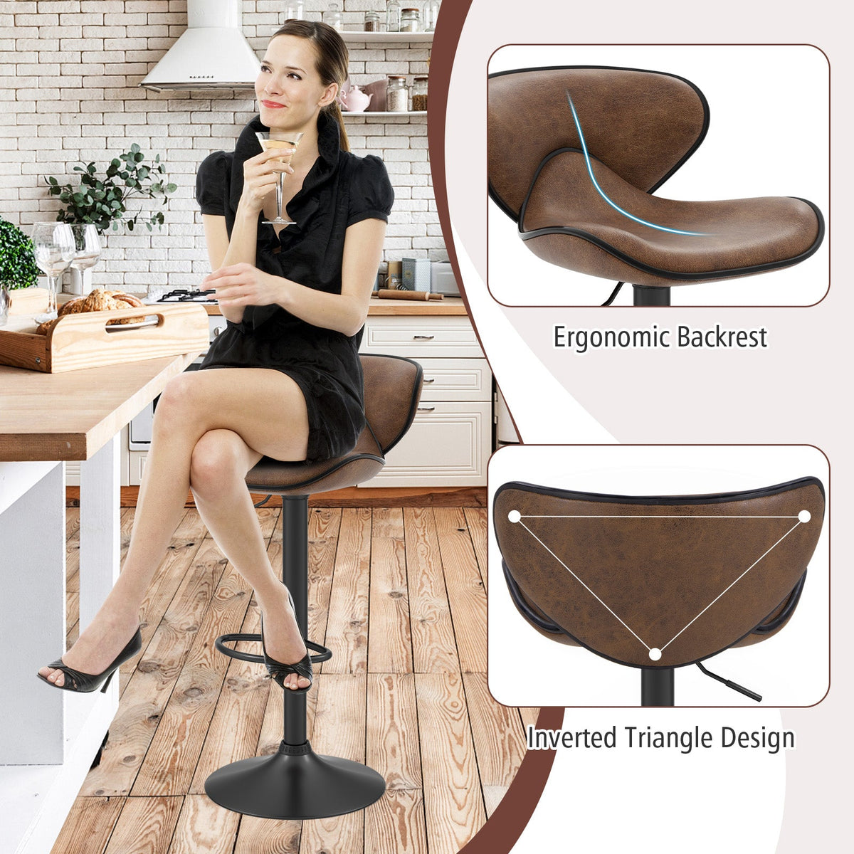 Set of 2 Adjustable Bar Stools Swivel Bar Chairs Pub Kitchen