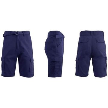 Men's 100% Cotton Belted Cargo Shorts - Assorted Colors and Sizes