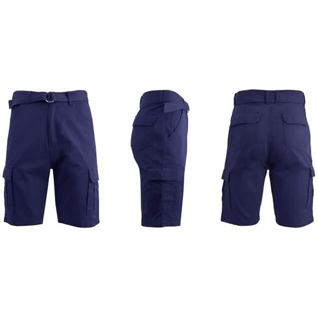 Men's 100% Cotton Belted Cargo Shorts - Assorted Colors and Sizes