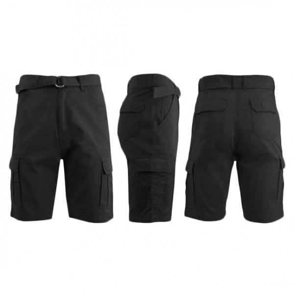 Men's 100% Cotton Belted Cargo Shorts - Assorted Colors and Sizes