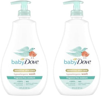 Baby Dove Sensitive Skin Care Baby Wash For Bath Time Moisture Fragrance Free and Hypoallergenic Washes Away Bacteria 20 oz (Pack of 2)