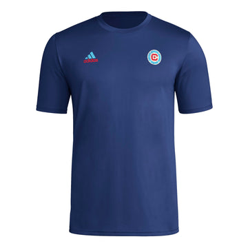 adidas Mens Short Sleeve Pre-Game T-Shirt Team Navy Blue/Chicago Fire Medium