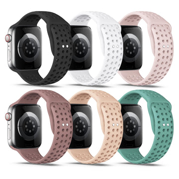 Compatible with Apple Watch Band 38mm 40mm 41mm 42mm 44mm 45mm 49mm S/M M/L Silicone iWatch Bands Ultra 2/Ultra SE Series 9/8/7/6/5/4/3/2/1 for Women/Men (38/40/41mm S/M 6 PACK C-Black/White/Pink