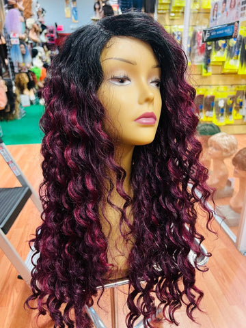 It's a Wig Ciao Bella 6" Deep Lace Part Heat Friendly Synthetic Wig, Black to Burgundy, Color TTPMIST99J