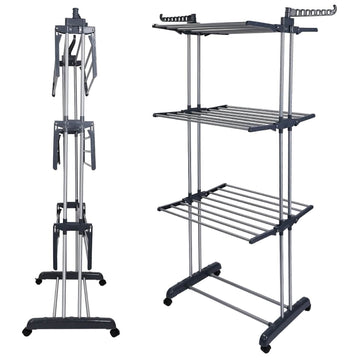 Clothes Drying Rack Rolling Collapsible Laundry Dryer Hanger Stand Rail