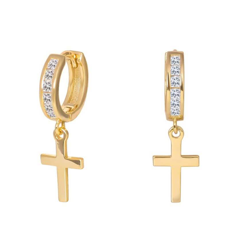 Cross Drop Huggies in Sterling Silver
