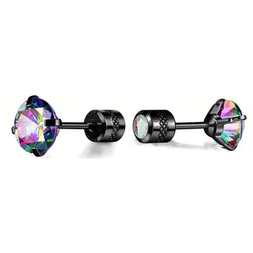 Cubic Zirconia Screw Back Stainless Steel Stud Earrings