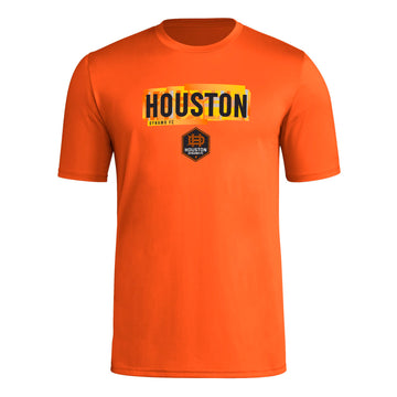adidas Mens Size Short Sleeve Pre-Game T-Shirt Collegiate Orange/Houston Dynamo Small Tall